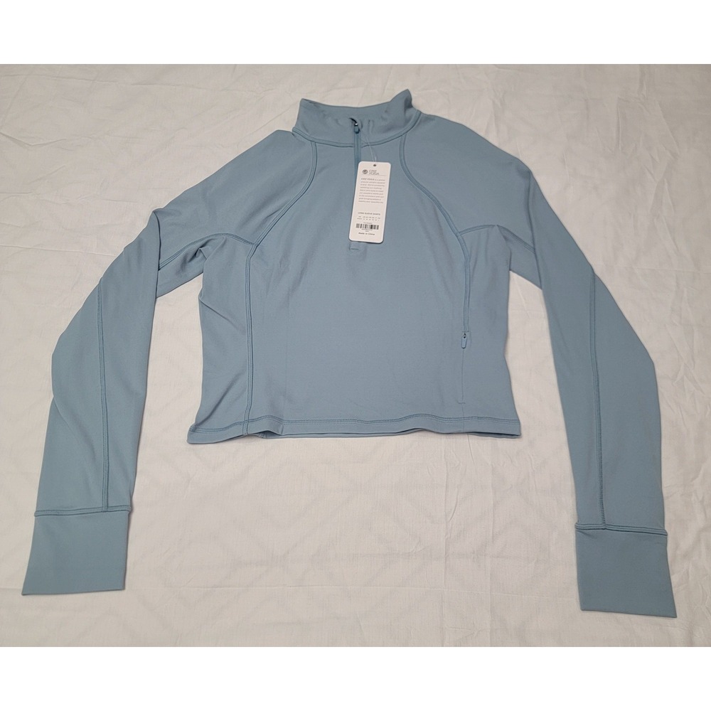 CRZ YOGA Womens Half Zip Cropped Pullover Pure Blue Long Sleeve Thumbhole Size M